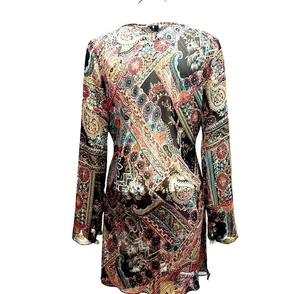 Mix It Paisley Print Deep V Neck Medium Boho Chic Patchwork Empire Waist Trim - Picture 4 of 15